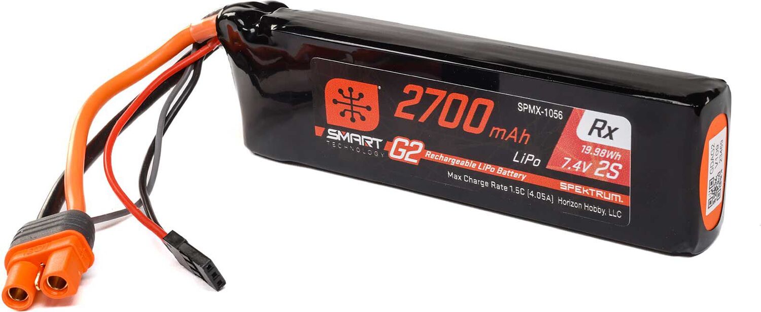 7.4V 2700mAh 2S 15C Smart G2 Receiver LiPo Battery: IC3