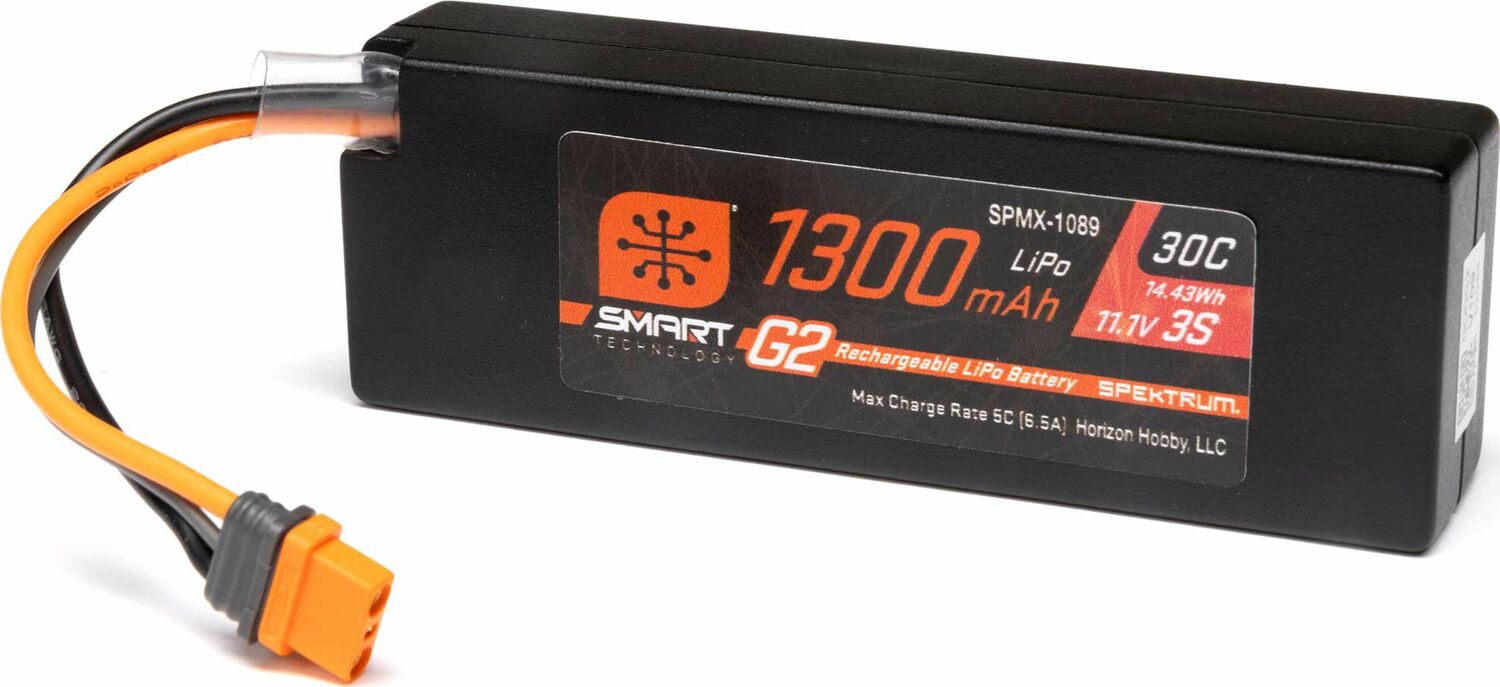 11.1V 1300mAh 3S 30C Smart G2 LiPo Battery: IC2