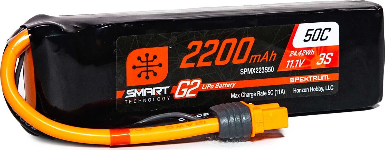 11.1V 2200mAh 3S 50C Smart G2 LiPo Battery: IC3