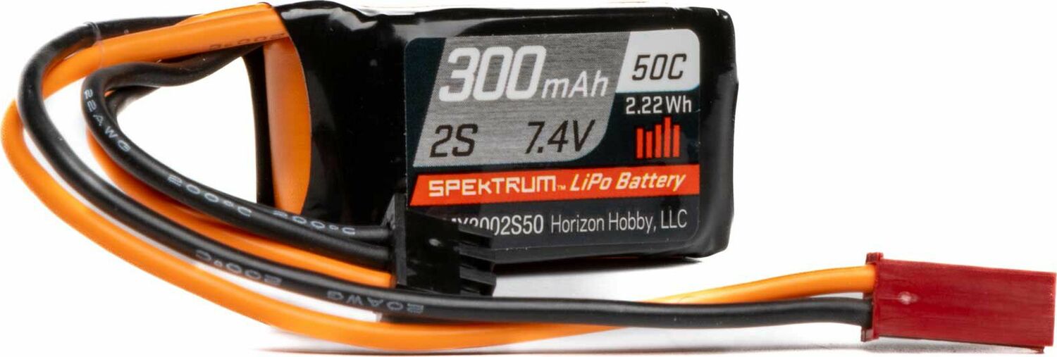 7.4V 300mAh 2S 50C LiPo Battery: JST-RCY