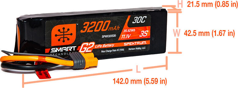 11.1V 3200mAh 3S 30C Smart G2 LiPo Battery: IC3