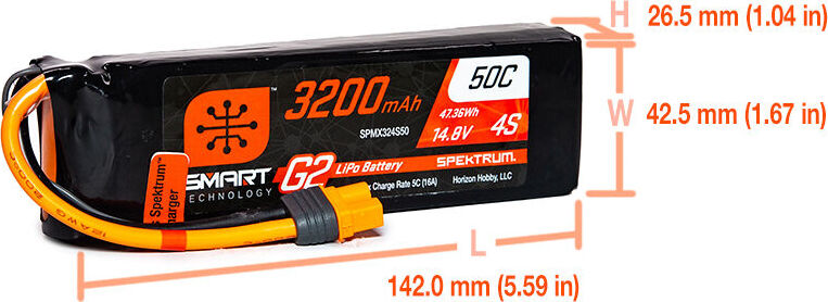 14.8V 3200mAh 4S 50C Smart G2 LiPo Battery: IC3
