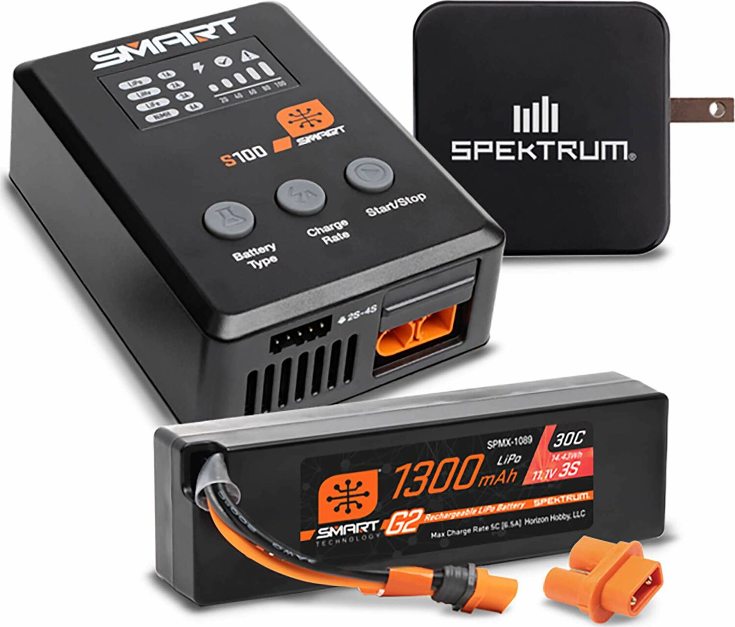 Smart Powerstage Bundle: 1300mAh 3S 30C LiPo Battery (IC2) / S100 Charger / 65W Power Supply / Adapter