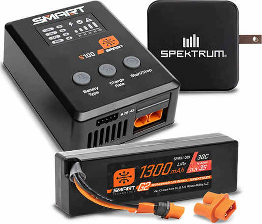 Smart Powerstage Bundle: 1300mAh 3S 30C LiPo Battery (IC2) / S100 Charger / 65W Power Supply / Adapter