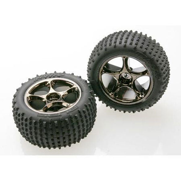 Rear Tracer Black Chrome Wheels with Alias Tires (2): BVXL