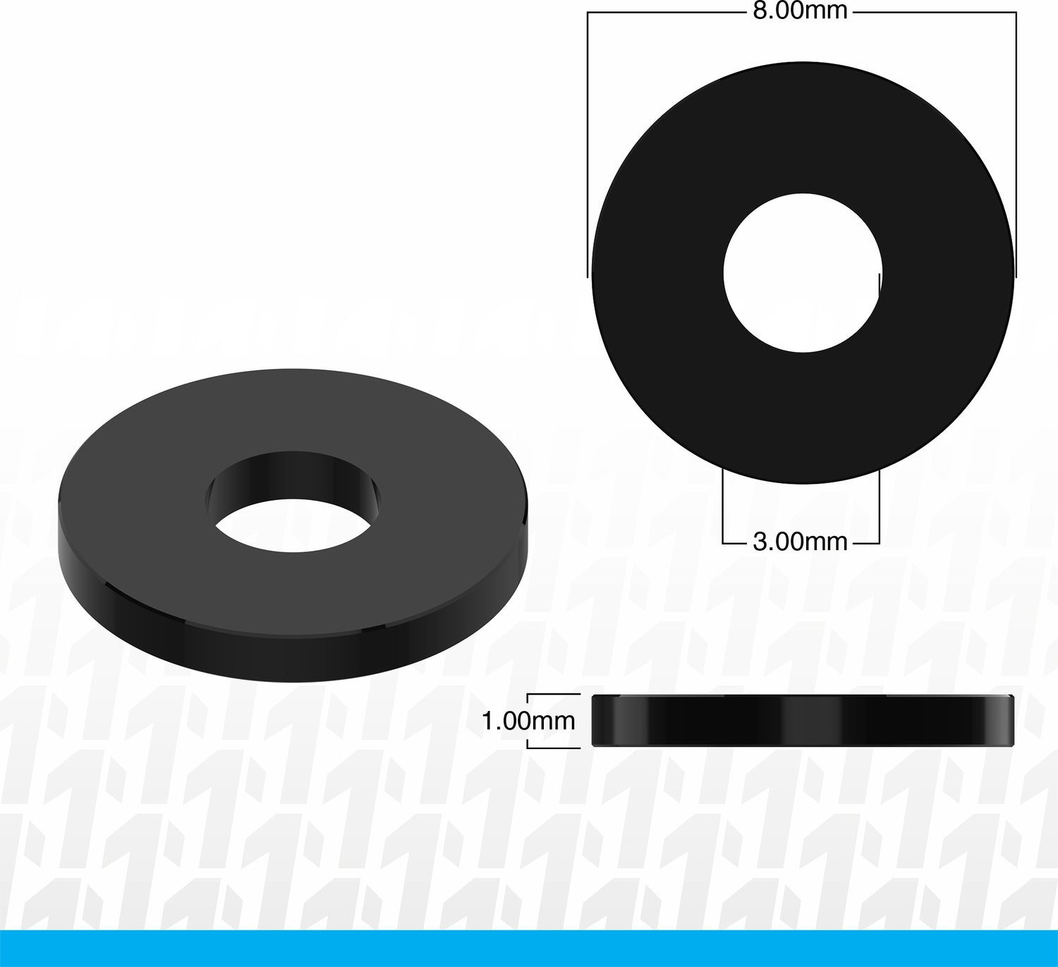 3x8x1mm Precision Aluminum Shims, Black, (10 pcs)