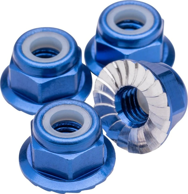 M4 Flanged & Serrated Aluminum Locknuts, Dark Blue, 4pcs