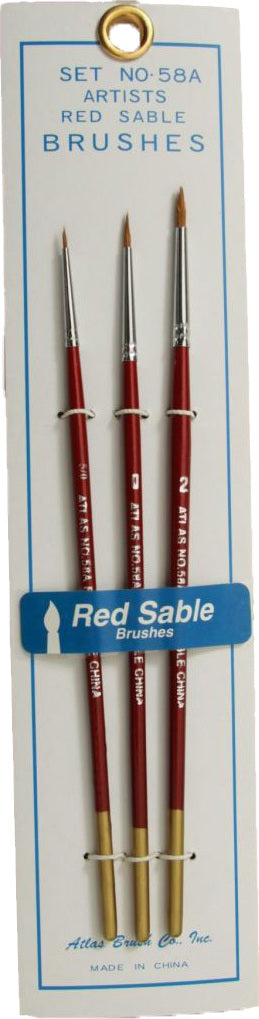 Red Sable Brush Set in 3 Sizes 2, 0, 5/0