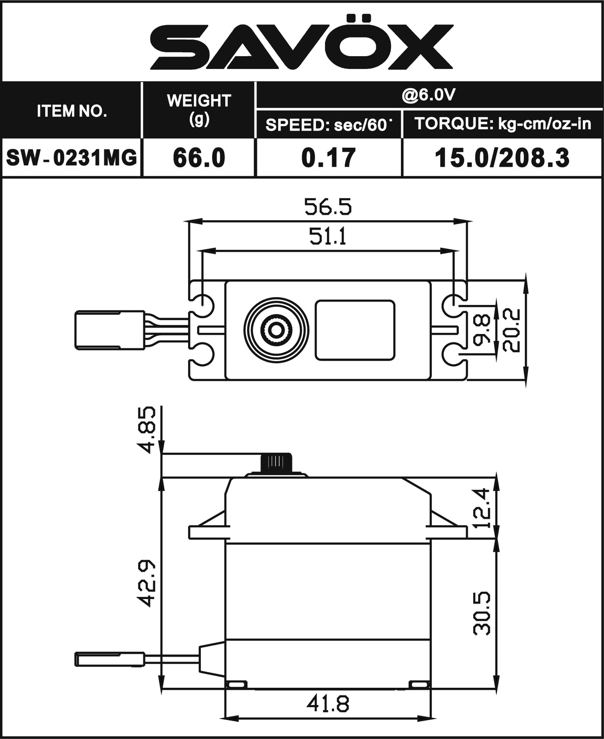 Waterproof Standard Digital Servo 0.15sec / 347oz @ 7.4V