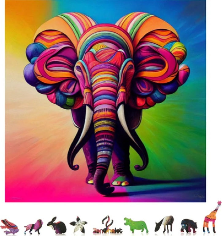 Colorful Elephant Wooden Jigsaw Puzzle, 500 pcs