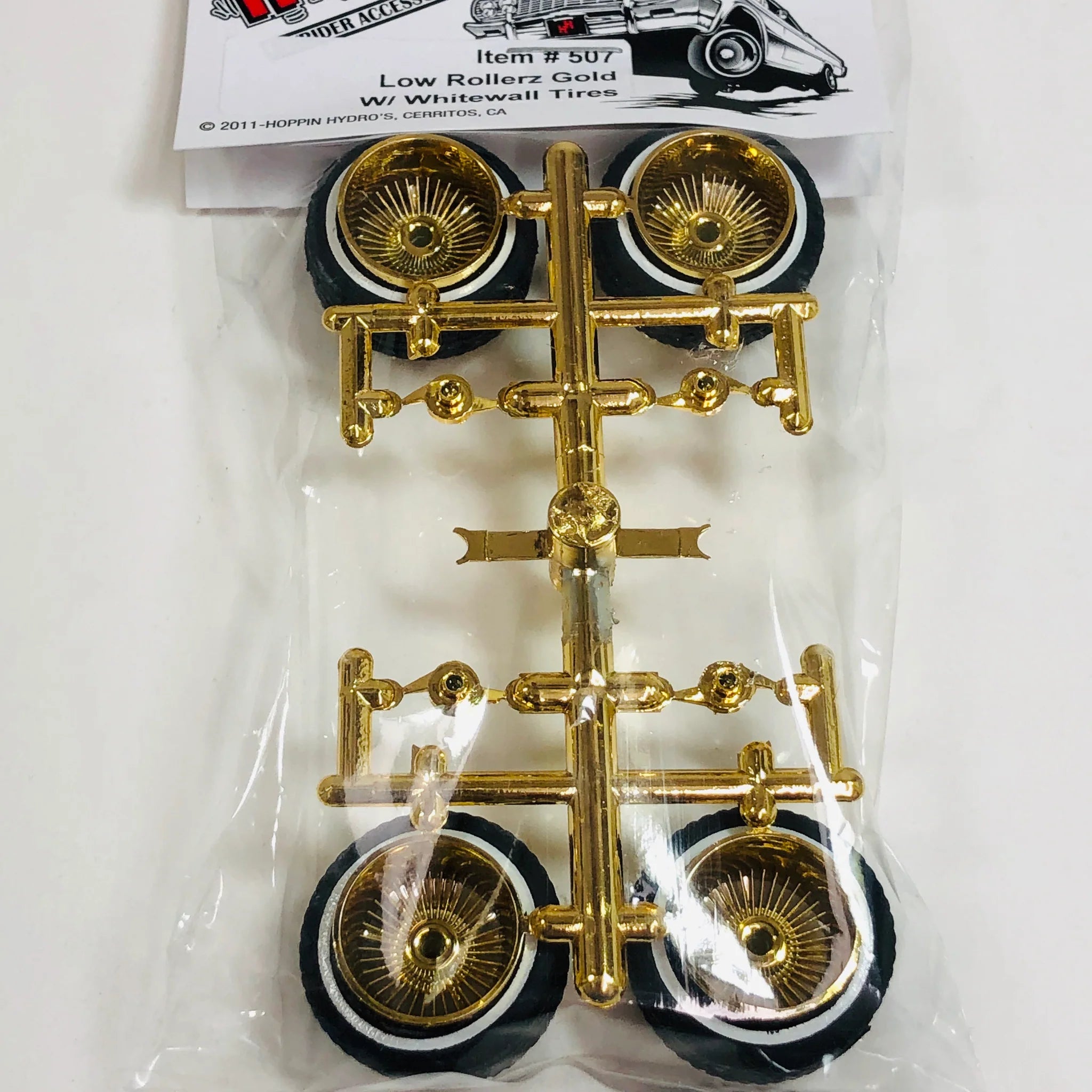 Hoppin Hydros 1/24-1/25 Low Rollerz Gold Rims w/ Whitewall Tires