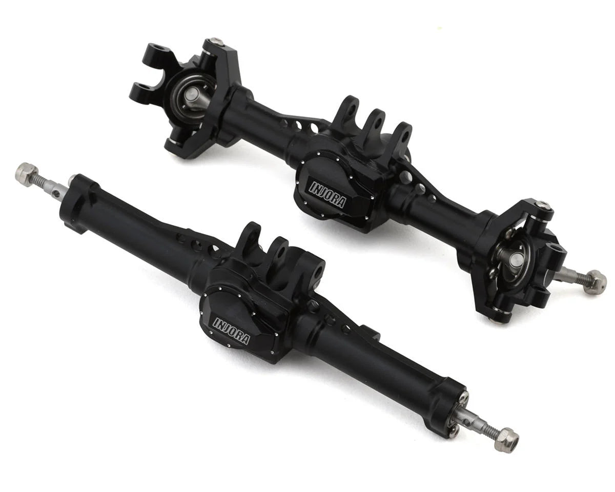 Injora Aluminum Front & Rear Straight Axles Set for Traxxas® TRX-4M® w/Steering Links (Black) (+4mm) (Lay Down Servo)