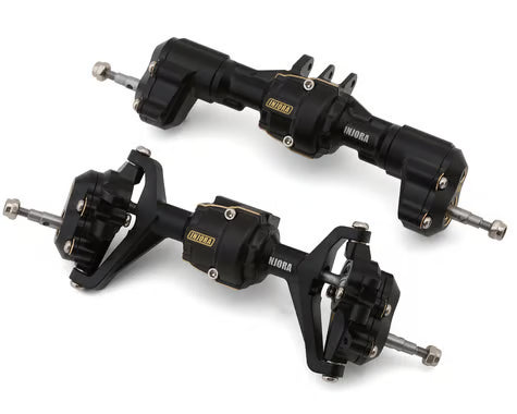 Injora Redcat Ascent-18 Aluminum Front & Rear Portal Axles Set (208g Total) (Black) w/Brass Cover & Steering Links