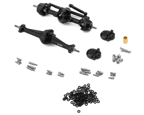 Injora Axial SCX30 +3mm Aluminum Front & Rear Planet Axles (Black) w/Double Joint Driveshafts & Brass Steering Knuckles