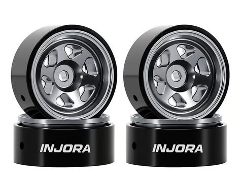 Injora Axial SCX30 D18 0.7" 6-Spoke Aluminum Micro Rock Crawler Beadlock Wheels (Titanium) (4) (4g ea)