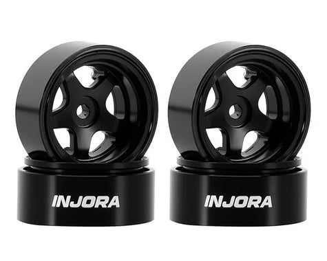 Injora Axial SCX30 D18 0.7" 5-Spoke Aluminum Micro Rock Crawler Beadlock Wheels (Black) (4) (3.4g ea)