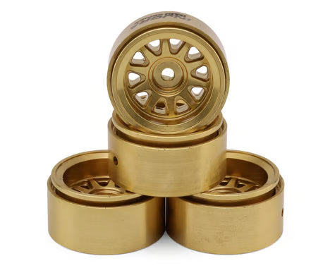 Injora 0.7" D19 Multi-Spoke Brass Micro Crawler Beadlock Wheels (Gold) (4) (15.1g ea) (-1.5mm Offset)