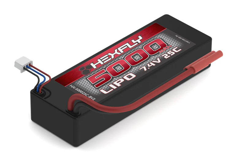 Hexfly 2Cell 7.4V 5000mAh 25C LiPo Battery (Hard Case) (Banana Connector) (1)