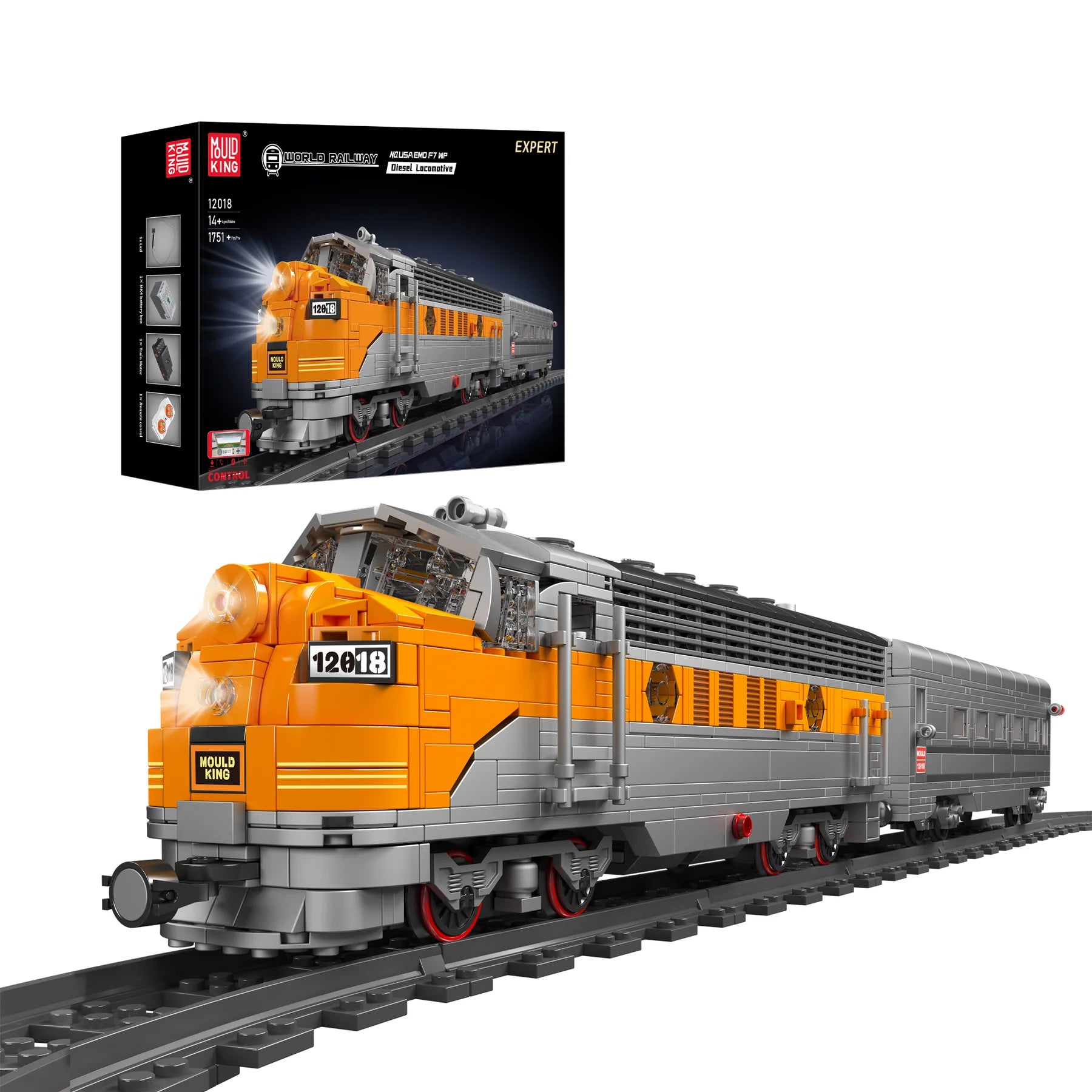 Mould King USA EMD F7 WP Diesel Locomotive Building Block Set