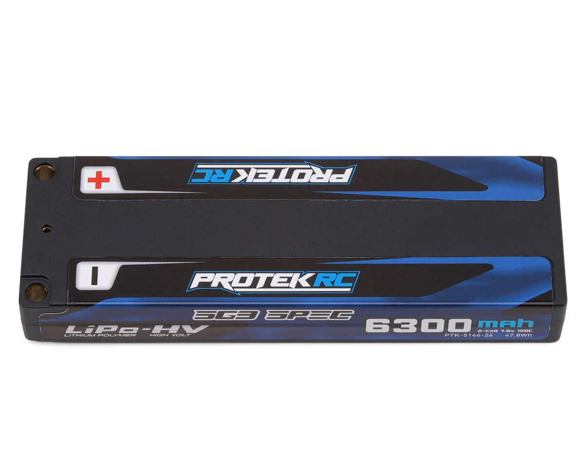 ProTek RC 2S 150C Low IR SG3 HV ULCG Stick LiPo Battery (7.6V/6300mAh) w/5mm Connectors (ROAR Approved)