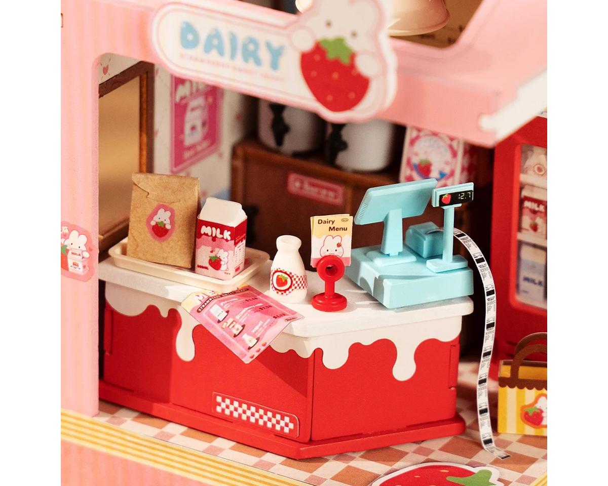Robotime Strawberry Milk Box DIY Miniature House 3D Wooden Kit