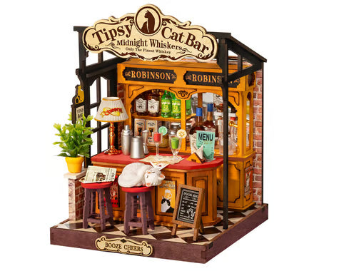 Robotime Rolife Tipsy Cat Bar DIY Miniature 3D Wooden Model Kit