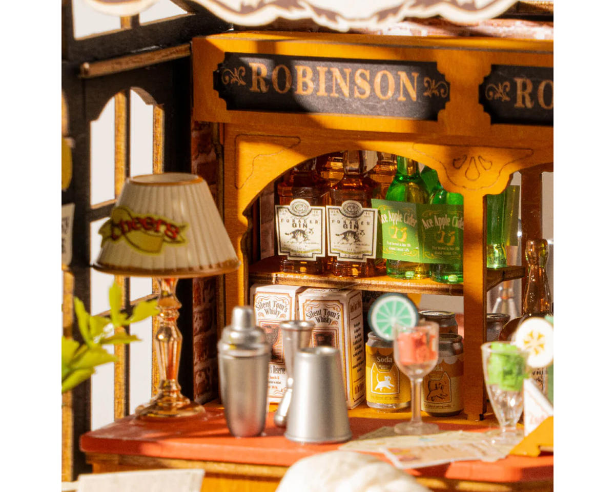 Robotime Rolife Tipsy Cat Bar DIY Miniature 3D Wooden Model Kit