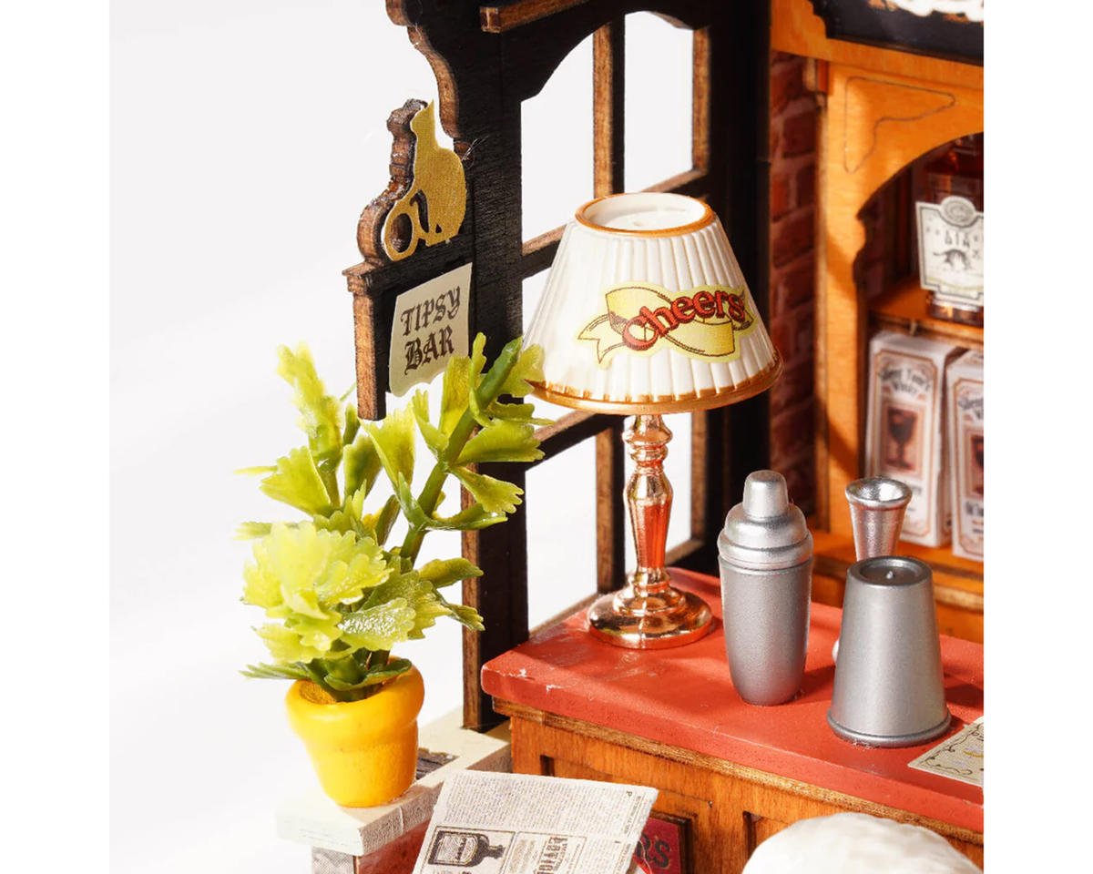 Robotime Rolife Tipsy Cat Bar DIY Miniature 3D Wooden Model Kit