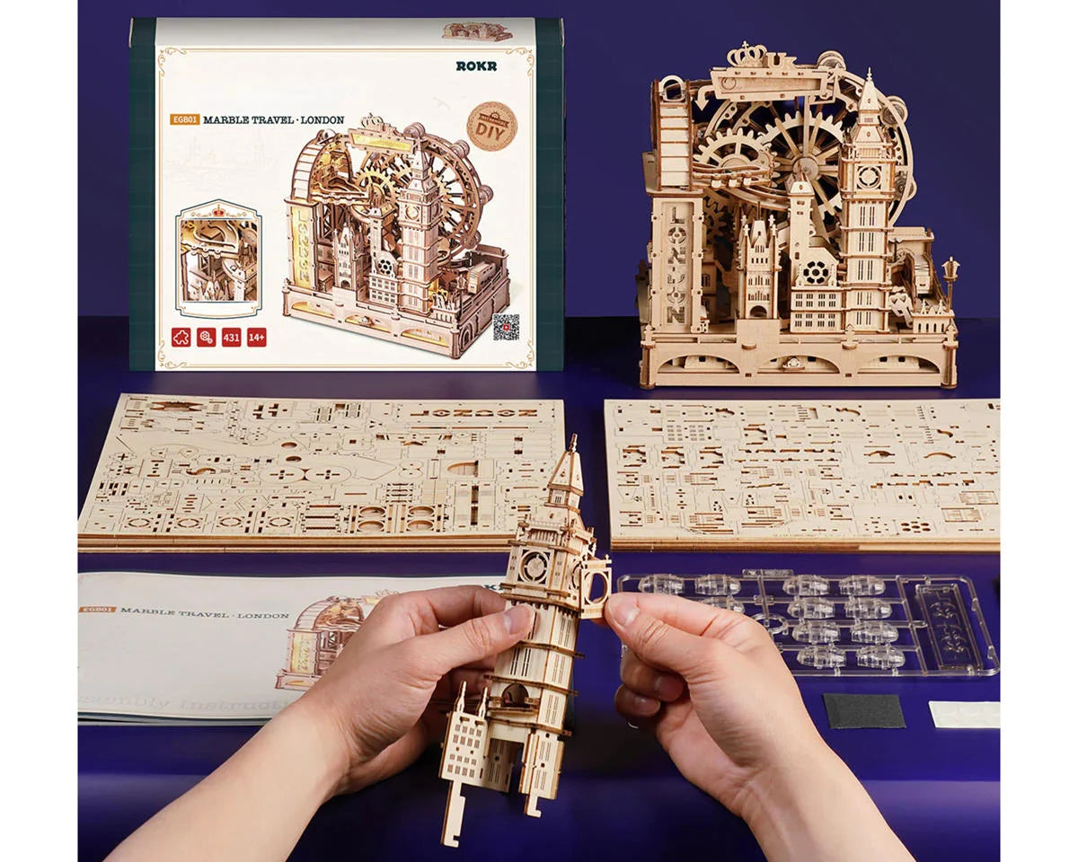 Robotime Marble Travel London Marble Run DIY Miniature House 3D Wooden Model Kit