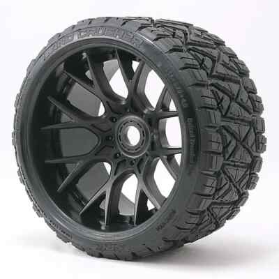 Sweep Land Crusher Pre-Mounted Monster Truck Belted Tires (Black) (2) (1/2 Offset) w/17mm Hex