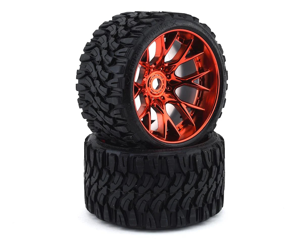Sweep Terrain Crusher Belted Pre-Mounted Monster Truck Tires (Red) (2) (1/2 Offset) w/17mm Hex