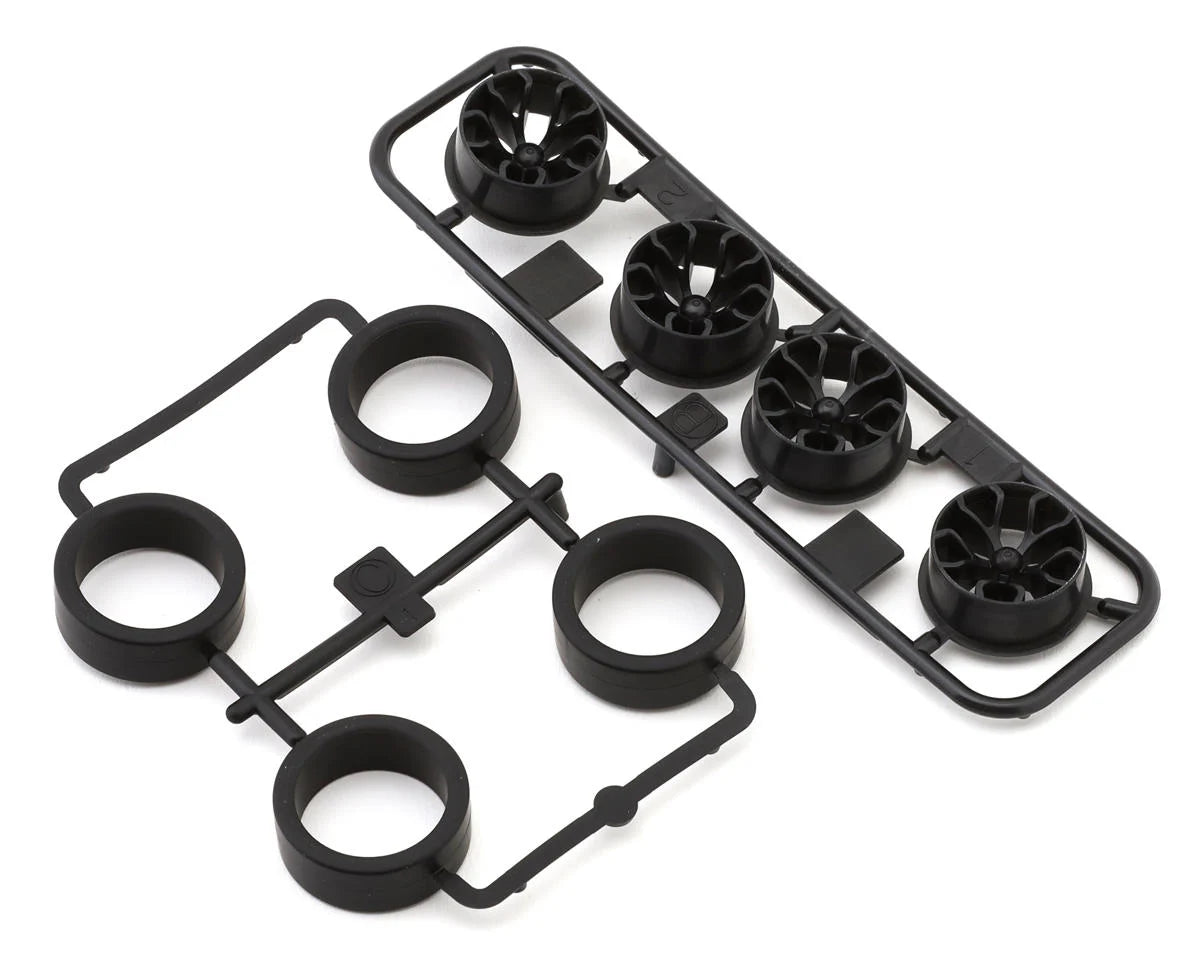 Tamiya JR Mini 4WD 26mm Super Hard Low Profile Tires (Black) (4) w/Carbon Y-Spoke Wheels
