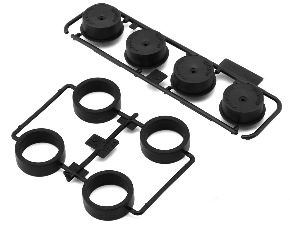 Tamiya JR Mini 4WD 26mm Hard Low Profile Tires (Black) (4) w/Carbon Dish Wheels