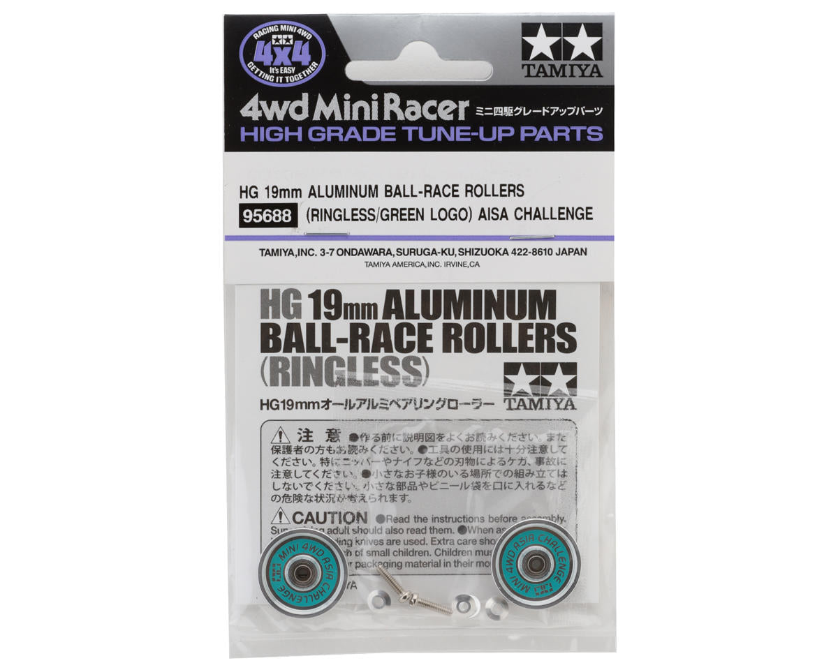 Tamiya JR HG 19mm Aluminum Ball-Race Limited-Edition Rollers Set (Ringless) (Asia Challenge/Green)