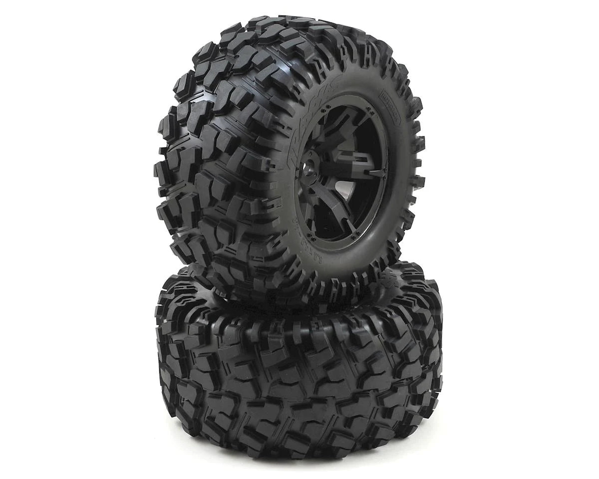 Llantas y rines, ensamblados, pegados (SCT Split-Spoke, cromo satinado, rines beadlock negros, neumáticos BFGoodrich Mud-Terrainﾙ T/A KM2, inserciones de espuma) (2) (2WD delantero)