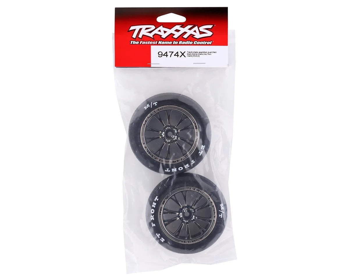 Traxxas Drag Slash Front Pre-Mounted Tires (Black Chrome) (2) w/Weld Wheels & 12mm Hex