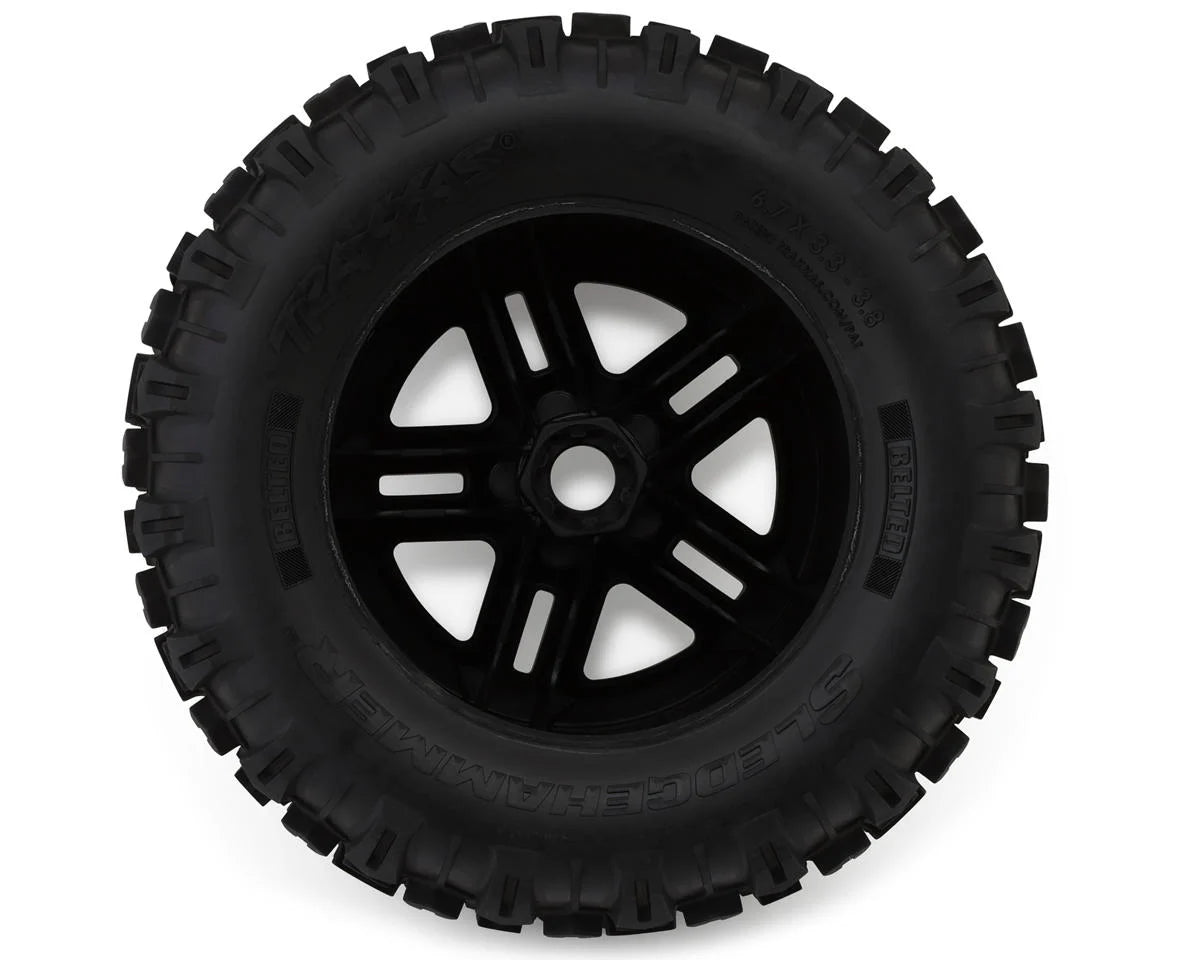 Llantas y rines, ensamblados, pegados (SCT Split-Spoke, cromo satinado, rines beadlock negros, neumáticos BFGoodrich Mud-Terrainﾙ T/A KM2, inserciones de espuma) (2) (2WD delantero)