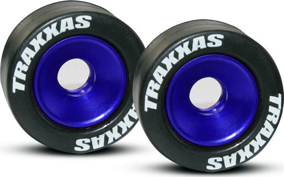 Wheels, aluminum (blue-anodized) (2)/ 5x8mm ball bearings (4)/ axles (2)/ rubber tires (2)