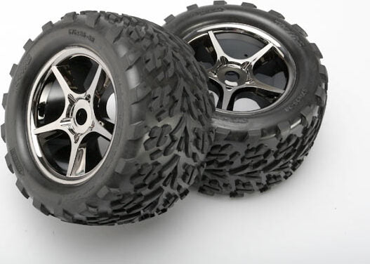 Tires & wheels, assembled, glued (Gemini black chrome wheels, Talon tires, foam inserts) (2) (use with 17mm splined wheel hubs & nuts, part #5353X) (TSM rated)