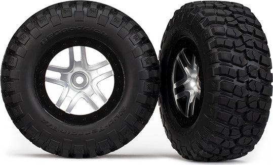 Tires & wheels, assembled, glued (SCT Split-Spoke, satin chrome, black beadlock wheels, BFGoodrich Mud-Terrainﾙ T/A KM2 tires, foam inserts) (2) (2WD front)