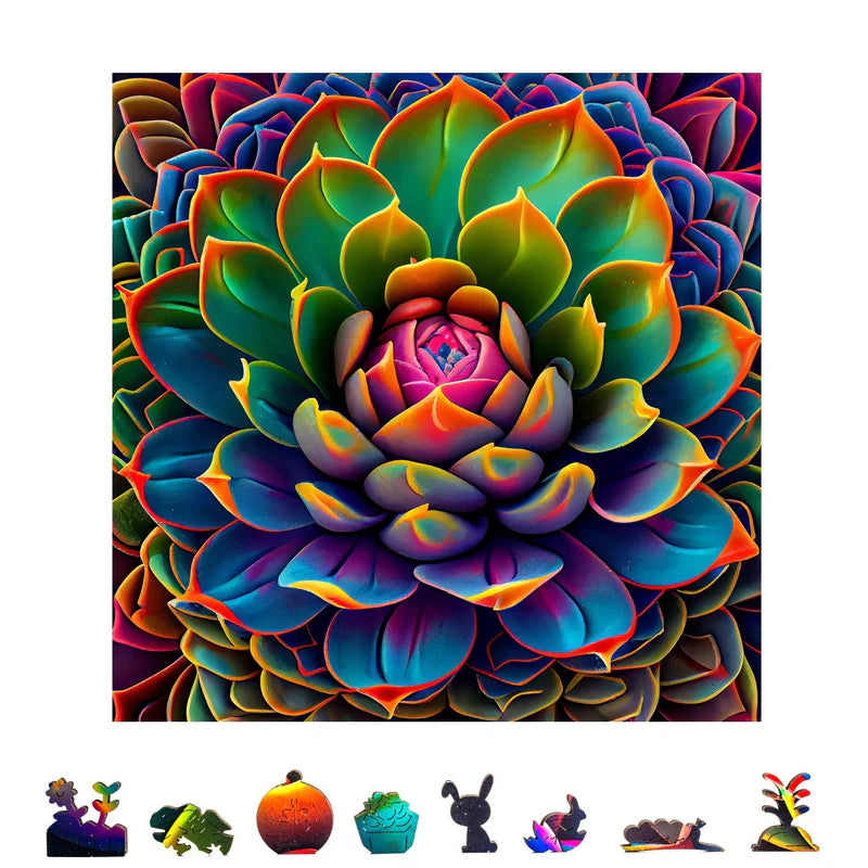 succulent puzzle 500 pieces ZenChalet Puzzles Simply Succulent Wooden Jigsaw Puzzle (500 Pcs)