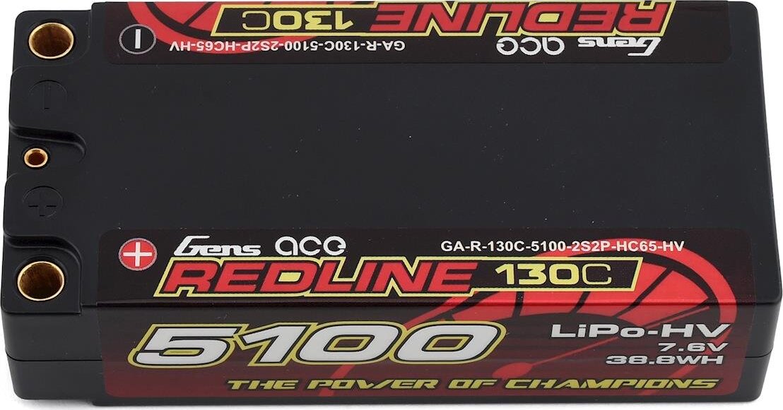Gens Ace Redline 2S Shorty LiHV LiPo Battery 130C w/5mm Bullets (7.6V/5100mAh)