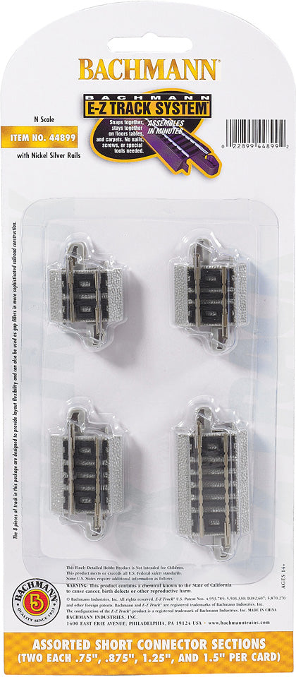Asst. Short Connector Sections-(2 Each .75", .875", 1.125" And 1.5" Per Card)