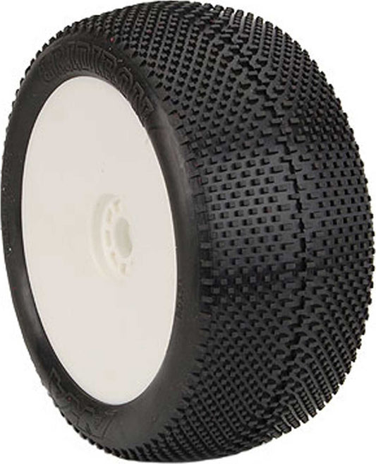 1/8 EVO Gridiron Soft Long Wear Pre-Mounted Tires, White Wheels (2): Truggy