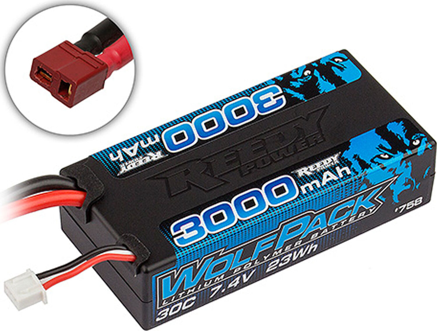 7.4V 3000mAh 30C 2S Wolfpack Shorty LiPo Battery: T-plug