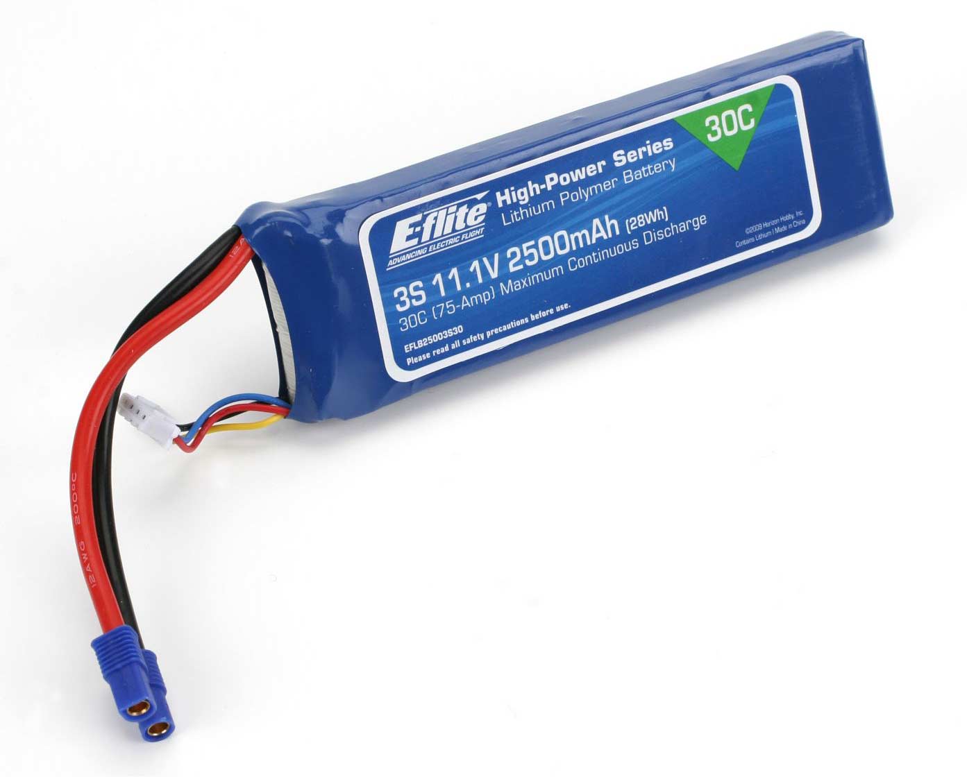 11.1V 2500mAh 30C 3S LiPo, 12AWG: EC3