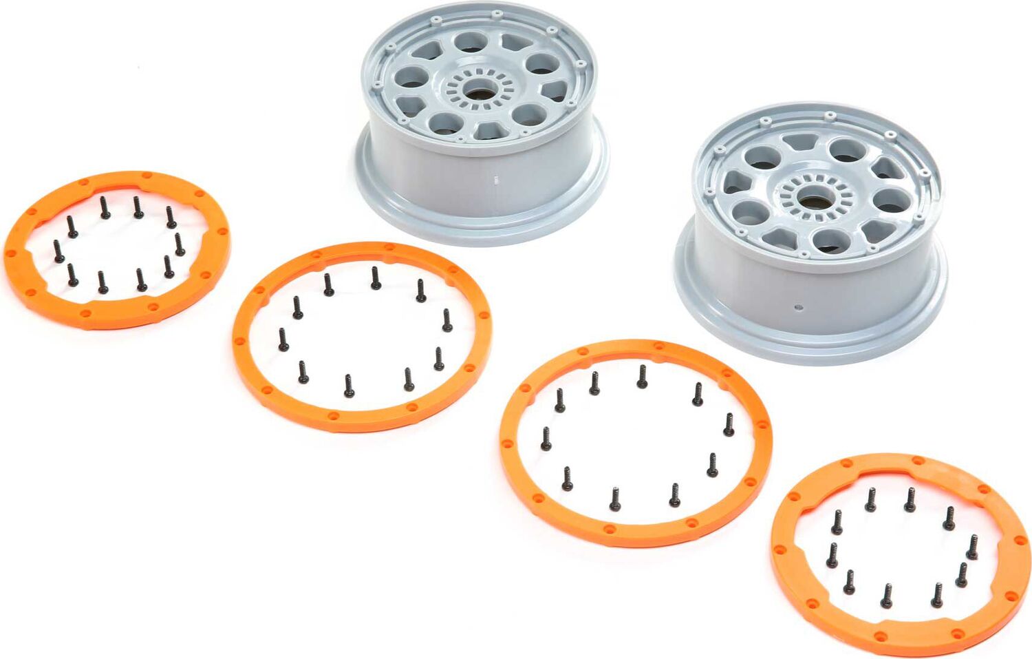 1/5 Front/Rear 4.75 Beadlock Wheels, 24mm Hex, Silver/Orange (2): DBXL-E 2.0