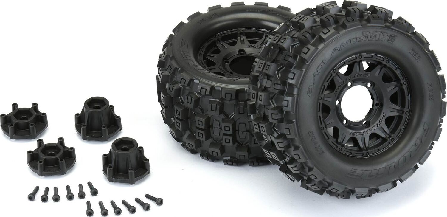 1/10 Badlands MX28 Fr/Rr 2.8" MT Tires Mounted 12mm Blk Raid (2)