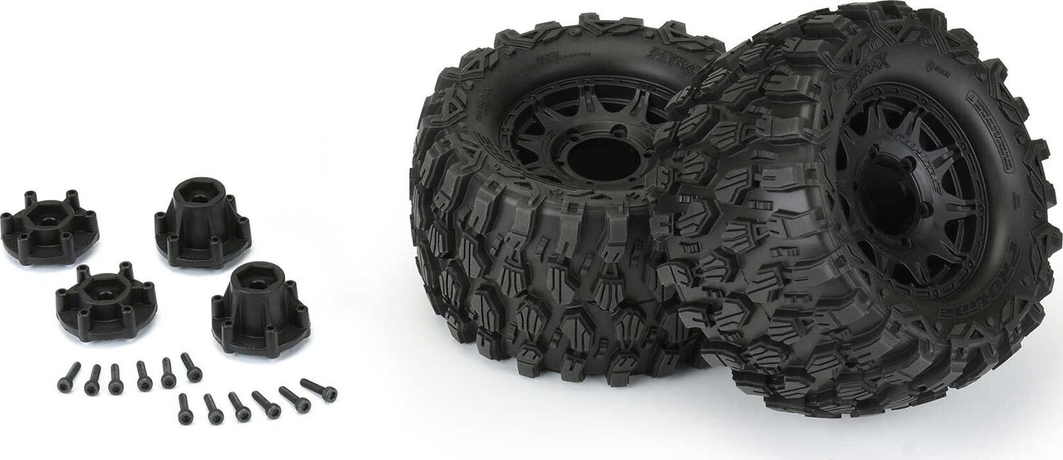 1/10 Hyrax Front/Rear 2.8" MT Tires Mounted 12mm Black Raid (2)
