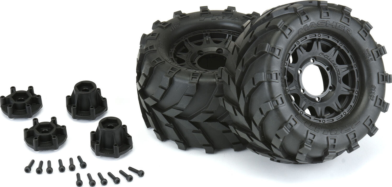 1/10 Masher Front/Rear 2.8" MT Tires Mounted 12mm Blk Raid (2)